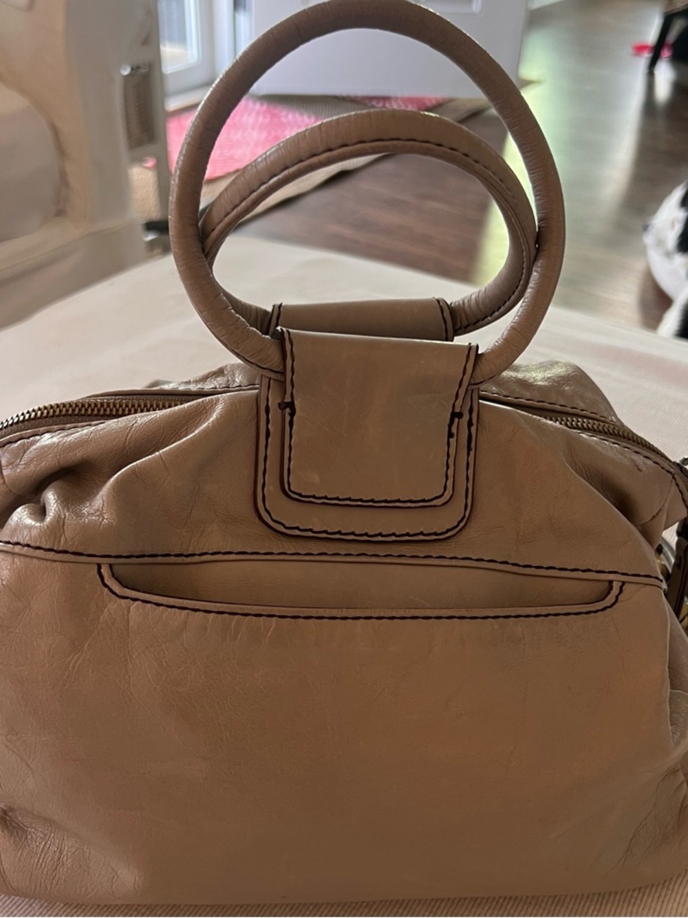 HOBO Leather Satchel Crossbody Bag – Gray Ring Handle - Picture 3 of 6